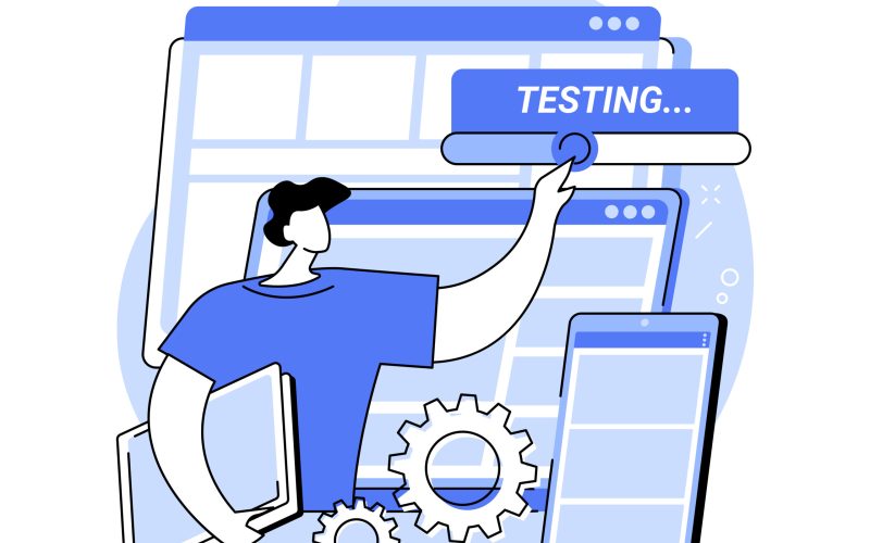 Usability testing isolated cartoon vector illustrations. Man testing usability of mobile app, usage analytics report, UX design industry, IT company, software development vector cartoon.